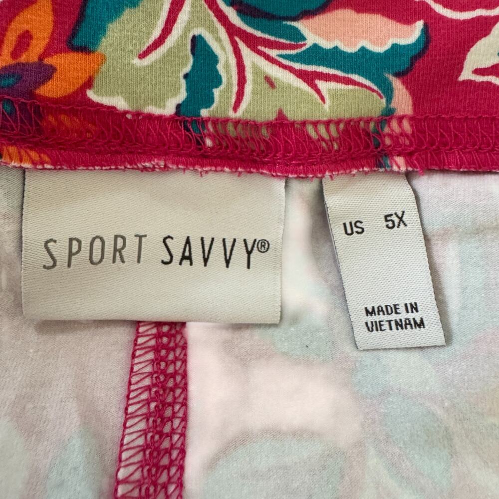 Sport Savvy Regular Printed Jersey Capri Pink Floral 5X Stretch Legging - Picture 14 of 14